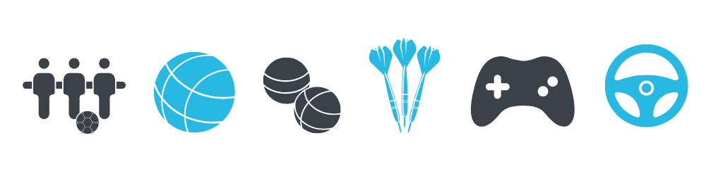 afterwork pictogramme baby foot pétanque darts manettes volants